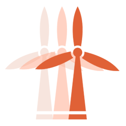 Trois icones d'éoliennes de trois couleurs différentes